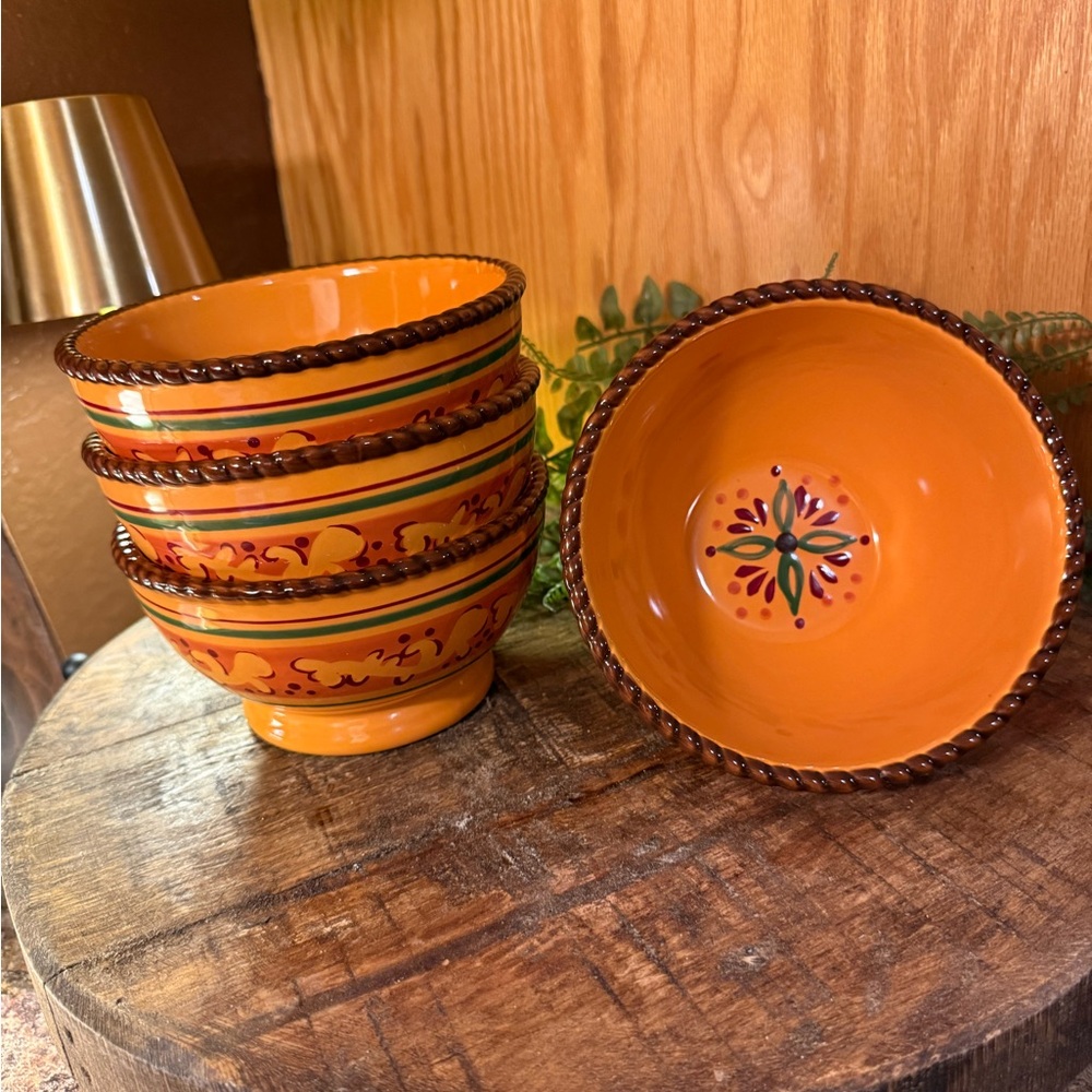 Celebrating Home Tuscan Stoneware Collection Cereal Bowls Set of 4, Orange